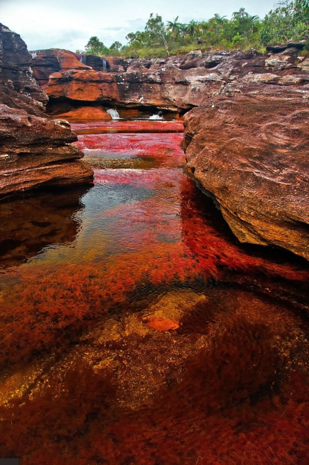 层层的岩石，在彩虹河中形成小小湖泊。