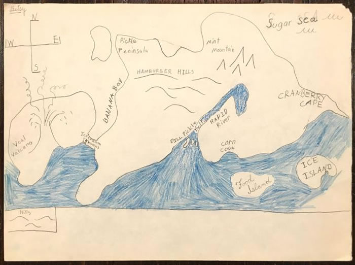 「食物岛」，贝西・玛森约九岁时的作品。 MAP BY BETSY MASON