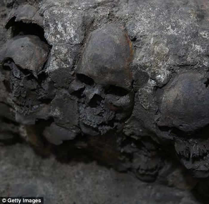 墨西哥阿兹特克神庙挖出650颗头骨塔 排列整齐皮肉全削平