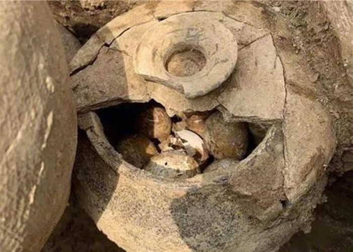 江苏省常州市溧阳上兴镇土墩墓发现一罐2500年前春秋时期的鸡蛋