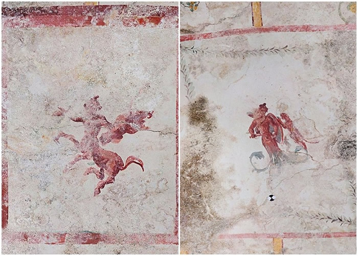 壁画上亦有半人马像及花卉装饰。