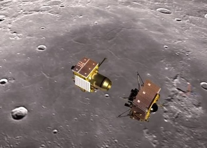 维克蓝号（右）与月球轨道飞行器月船二号（左）完全分离的构想图。