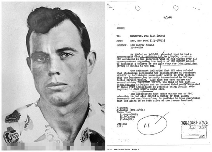 该封短笺（右图）指收到告密，宣称杀死肯尼迪是达拉斯巡警