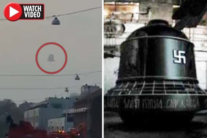 纳粹德国秘密武器“纳粹钟”？瑞典哥德堡网友汽车中拍摄到天空中巨大吊钟型UFO飘浮