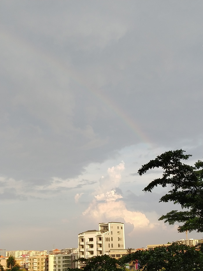 几乎在同一时间，广州附近市县也在暴雨后出现难得一见的彩虹。（照片由网友“羊”提供）