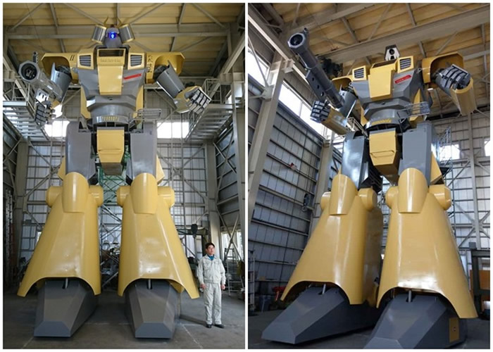 巨型机器人以米黄为主，气势凛然慑人。