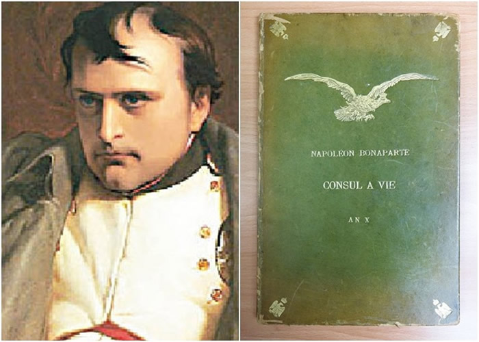 拿破仑（左）；其终身执政证书正本。