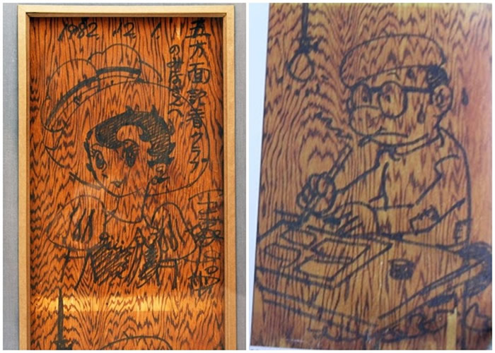 亲笔画分别画上《蓝宝石王子》主角（左）及Q版手冢（右）。