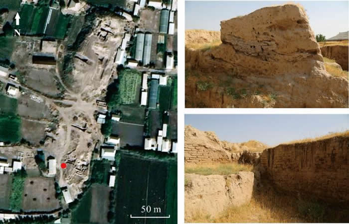 卡尔查延(Khalchayan)卫星图像及遗址内地表遗迹(陈冠翰、周新郢供图)