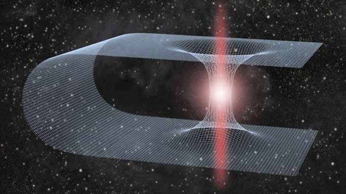 虫洞是穿越时空的隧道，连接着宇宙的不同部分（概念图）。美国物理学家报告称，围绕虫洞旋转的黑洞可能会释放出一种新的引力波模式