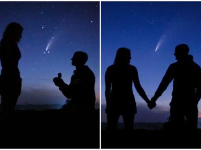 美国纽约州男教师在NEOWISE彗星下浪漫求婚