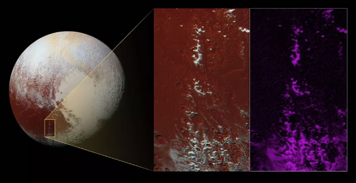 冥王星克苏鲁地区白雪皑皑的山峰“积雪”或是甲烷凝结结冰