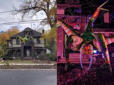 美国纽约退休玩具工程师为庆祝万圣节制作巨型机器蜘蛛