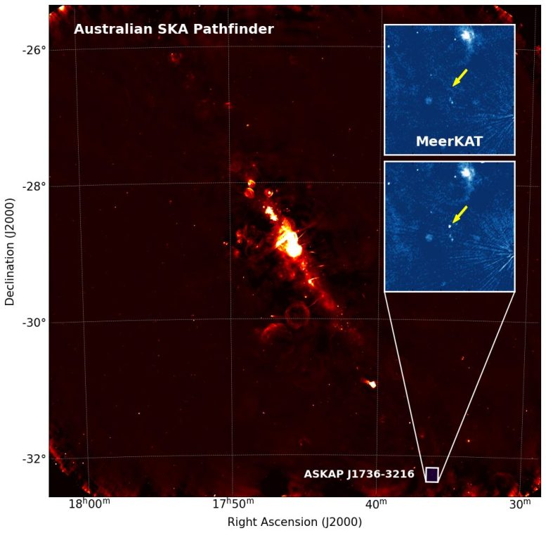 天文学家在银河系中心附近检测到一个不寻常的无线电信号ASKAP J173608.2-321635