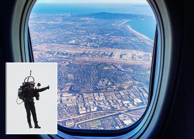 多名机师在洛杉矶国际机场高空目击喷射背包客，小图非当事人。