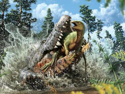 澳洲昆士兰发现会狩猎恐龙的新物种鳄鱼化石Confractosuchus sauroktonos
