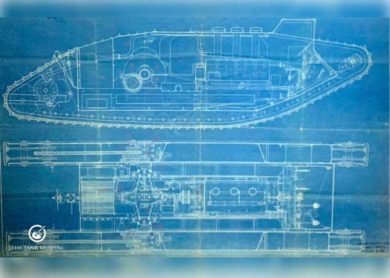 设计蓝图描画了Mark I坦克的构造。