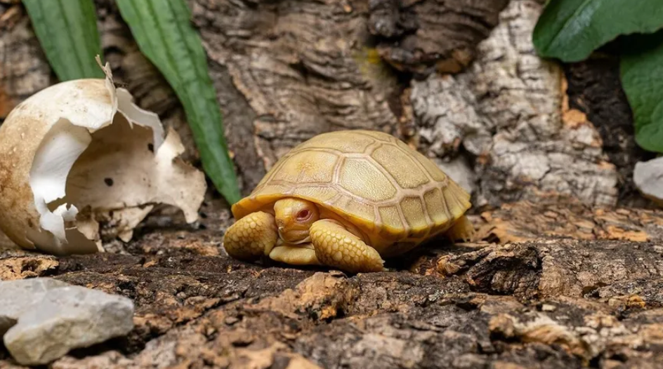 瑞士Tropiquarium de Servion动物园出生罕见的白化加拉帕戈斯象龟